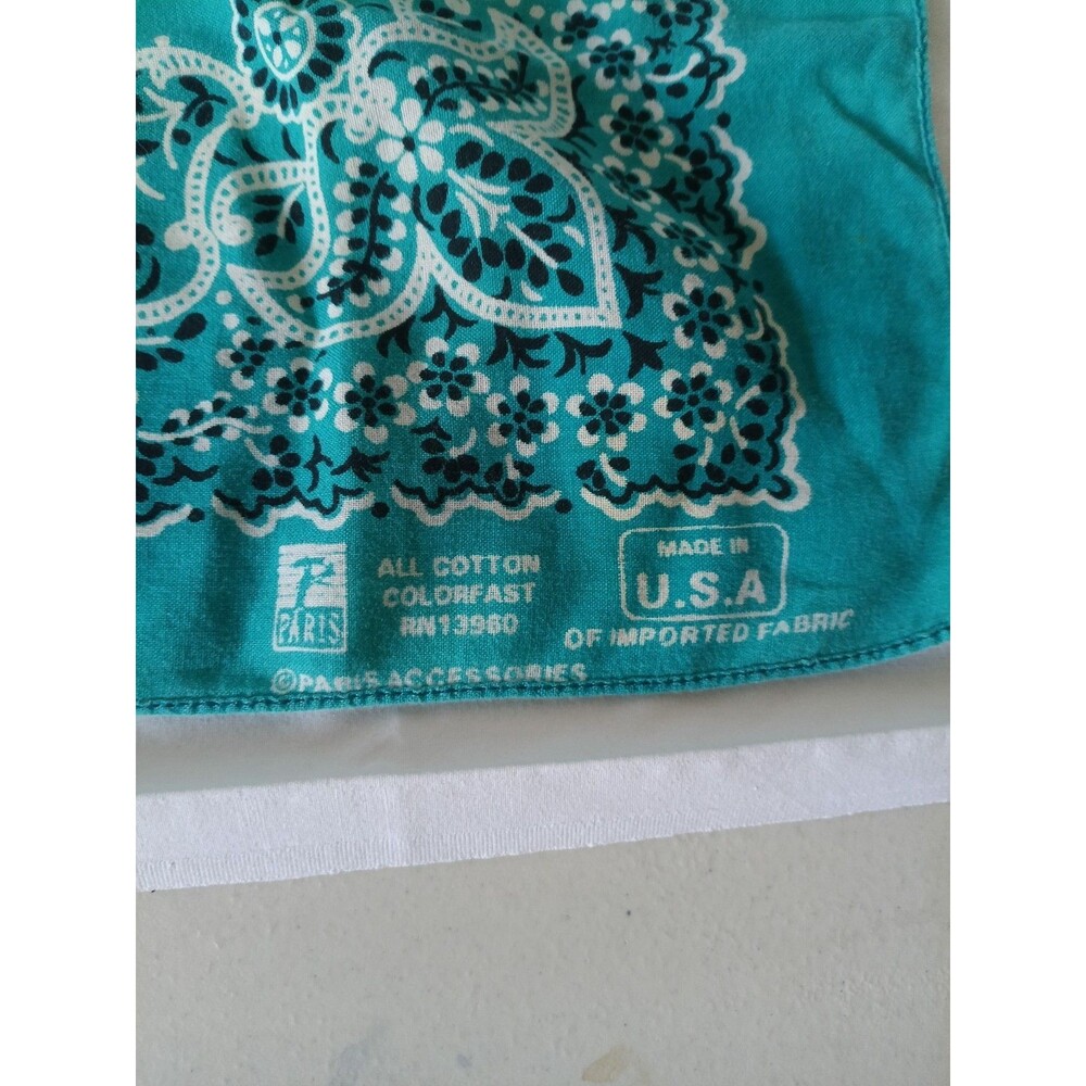 Vintage Made in USA All Cotton TEAL Bandanna RN 13960 Paris